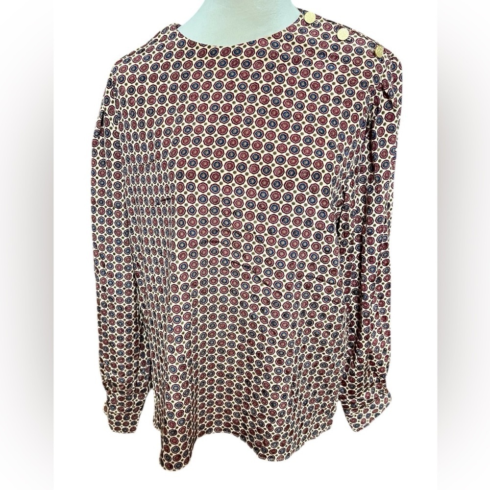 Russ Womens Size 16 Vintage Blouse Blue Red Long Sleeve Buttons Accesso
